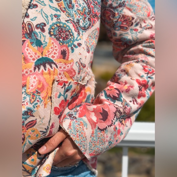 Vintage Paisley Floral Sherpa Lined Hooded Jacket - Picture 4 of 6